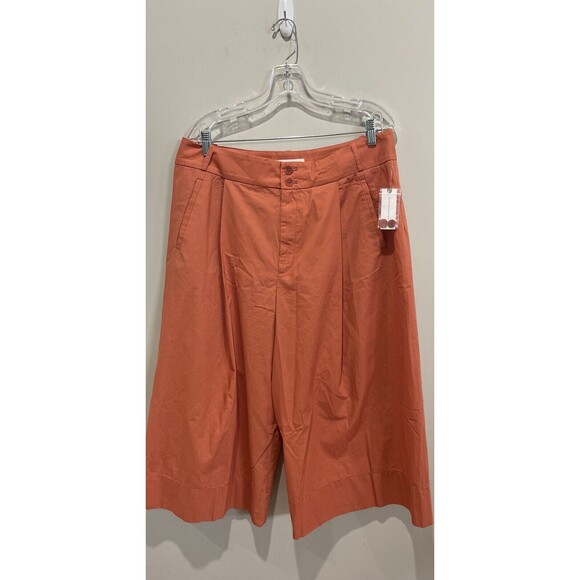 Anthropologie Women Shorts Orange Boho Capri Wide Leg Preppy Cotton Sz 16 NWT